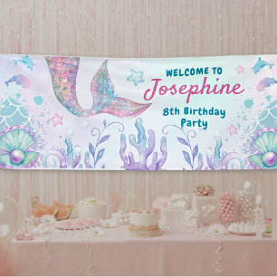 Banderoles Sirène colorée bienvenue d'anniversaire aquarelle 