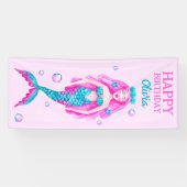 Banderoles Sirène d'aquarelle en rose et tuquoise Anniversair (Horizontal)