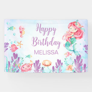 Banderoles Sirène De Cheveux Rouge Sous La Mer Anniversaire