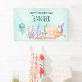 Banderoles Sirène et méduse sous l'aquarelle marine (En situation)