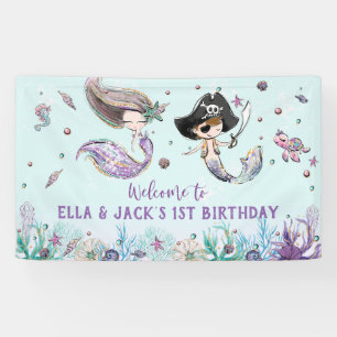 Banderoles Sirène et pirate sous la mer Anniversaire