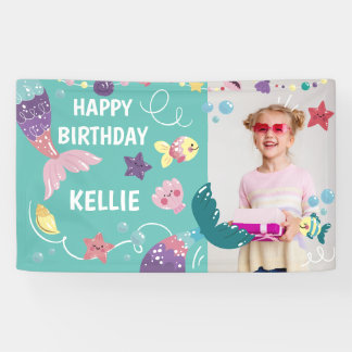 Banderoles Sirène Sous La Mer Fille Anniversaire Photo Contex