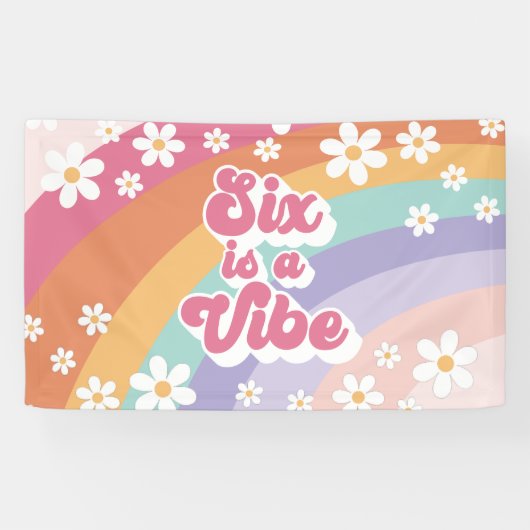 Banderoles Six est Vibe Retro Rainbow 6e anniversaire (Horizontal)