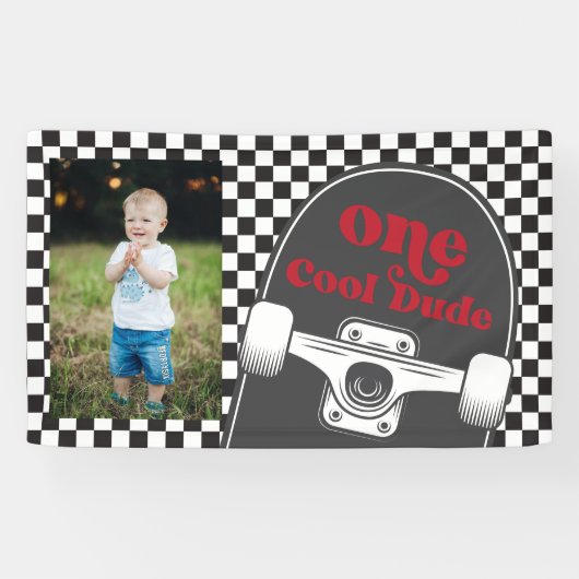 Banderoles Skateboard One Cool Dude Photo Anniversaire (Horizontal)