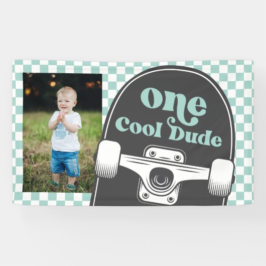 Banderoles Skateboard One Cool Dude Photo Anniversaire (Horizontal)