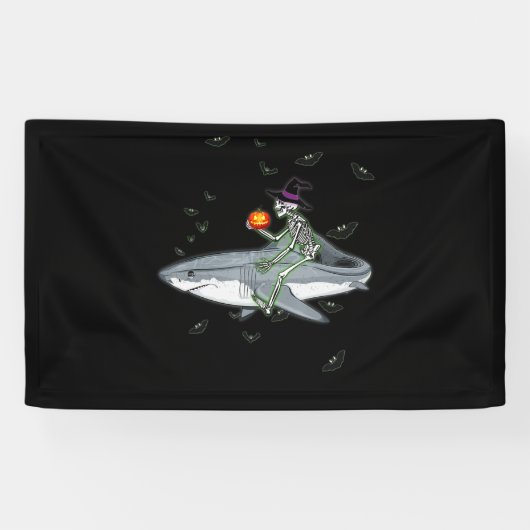 Banderoles Skeleton équitation requin - Drôle cadeau Hallowee (Horizontal)