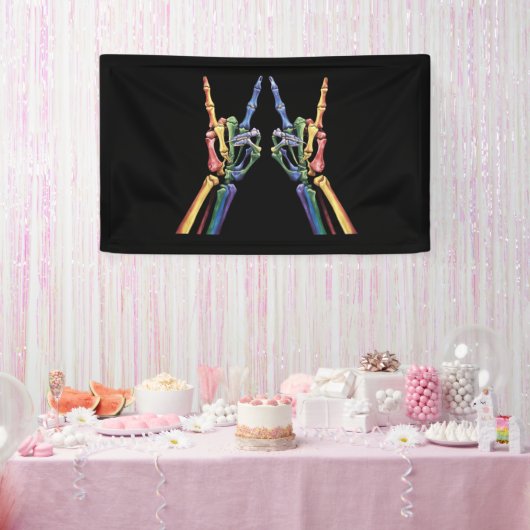 Banderoles Skeleton Rock Main LGBTQ Cool Rainbow Flag Gay (Fête)