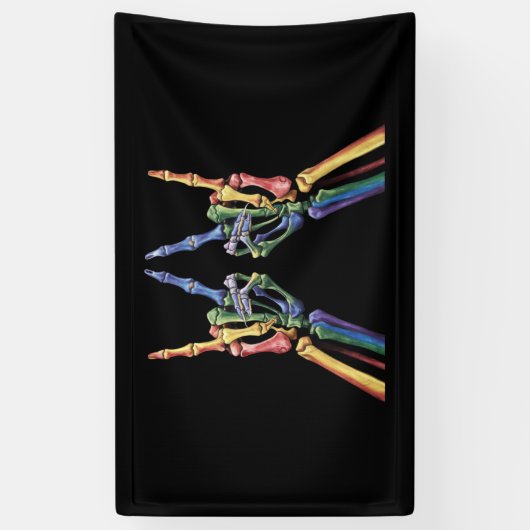 Banderoles Skeleton Rock Main LGBTQ Cool Rainbow Flag Gay (Vertical)