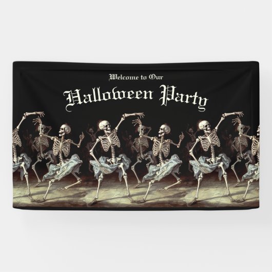 Banderoles Skeletons de danse de la mort noire Halloween (Horizontal)