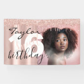 Banderoles Sleek Chic 16th Birthday Photo Script Rose Gold (Horizontal)