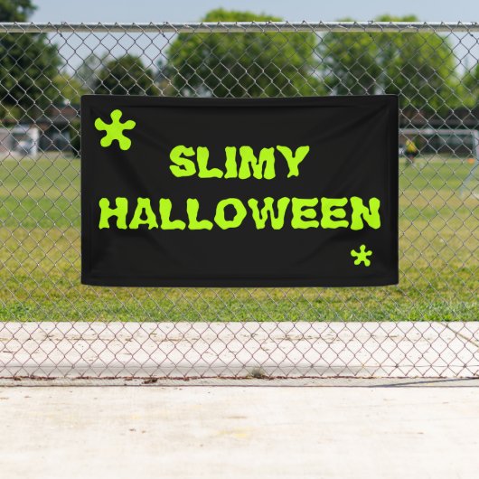 Banderoles Slimy Halloween vert slime typographie éffrayante (En situation)