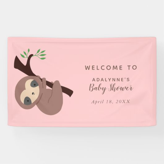 Banderoles Sloth Baby shower rose Bienvenue mignonne Jungle P (Horizontal)