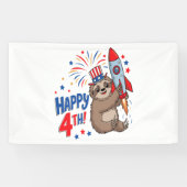 Banderoles Sloth Happy 4th Rocket Fireworks USA (Horizontal)
