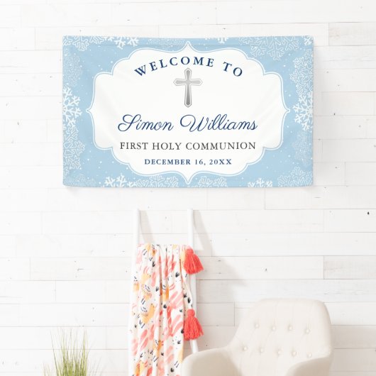 Banderoles Snowflakes d'hiver Bleu clair Première Sainte Comm (En situation)
