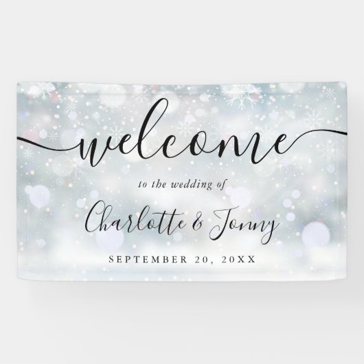 Banderoles Snowflakes - hiver - Mariage de script Bienvenue (Horizontal)