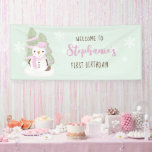 Banderoles Snowman Christmas<br><div class="desc">Snowman Christmas
Celebrate your child’s winter birthday with this cute and snowman wearing a pastel pink knitted hat and scarf.  This theme is ideal for your little one’s winter birthday or kid’s Christmas party.   Design is completely customizable. Check out the coordinating stationery and gifts.</div>