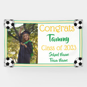 Banderoles Soccer Green & Gold One Photo Graduation