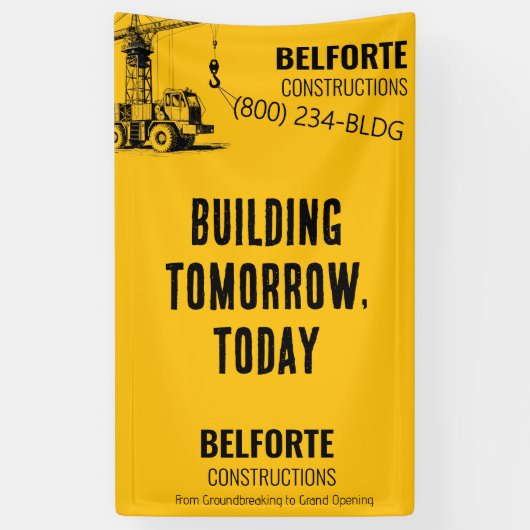Banderoles Société de construction | Crane jaune industriel (Vertical)