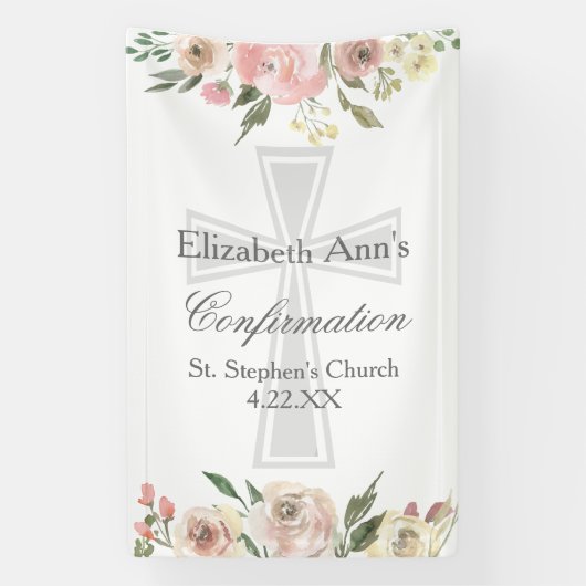 Banderoles Soignée Rose Floral Confirmation Personnalisée (Verticale)