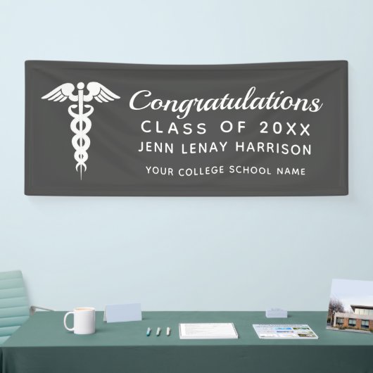 Banderoles Soins infirmiers personnalisés Caduceus Grey Party (Salon professionnel)