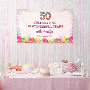 Banderoles Soirée 50e anniversaire florale / Pastel 50