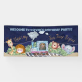 Banderoles Soirée d'anniversaire du moteur du train mignon (Horizontal)