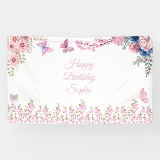Banderoles Soirée d'anniversaire florale (Horizontal)