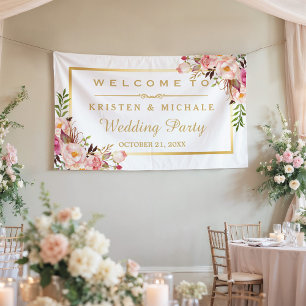 Banderoles Soirée de mariage élégante Chic Floral Gold Frame