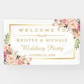 Banderoles Soirée de mariage élégante Chic Floral Gold Frame (Horizontal)