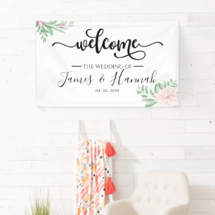 Banderoles Soirée de mariage minimale Eucalyptus rose pâle
