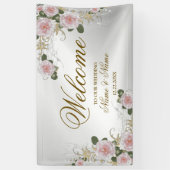 Banderoles Soirée de mariage rose Floral Argent élégant (Vertical)