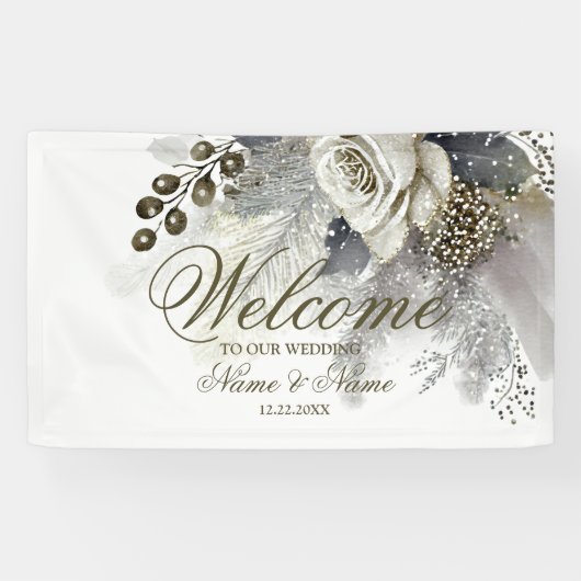 Banderoles Soirée de mariage Silver Golden White Roses (Horizontal)