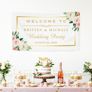 Banderoles Soirée de mariage sur cadre doré rose