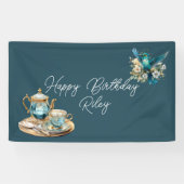 Banderoles Soirée de thé d'anniversaire de colibri (Horizontal)