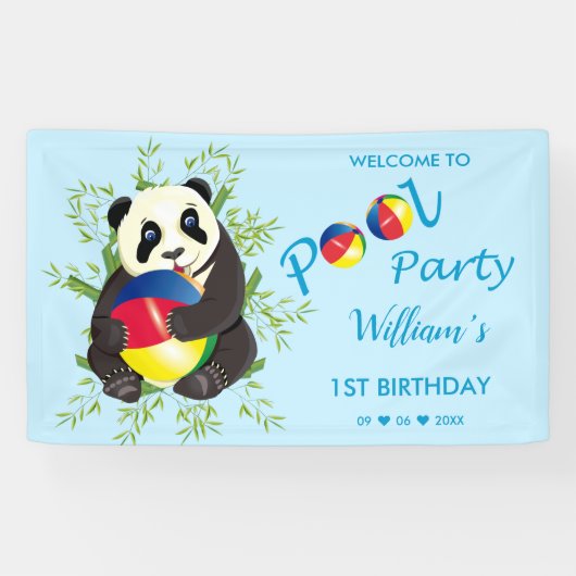 Banderoles Soirée Panda Pool 1er anniversaire Bienvenue (Horizontal)