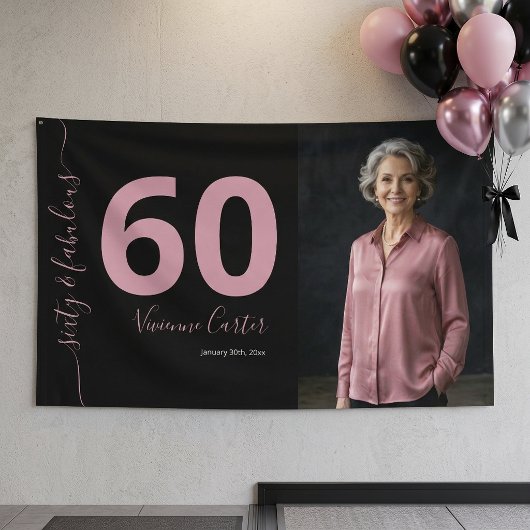 Banderoles Soixante ans et Fabuleux Script Rose Fête d'annive