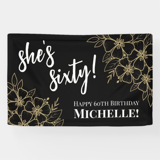 Banderoles Soixante Black Gold 60e fête d'anniversaire (Horizontal)