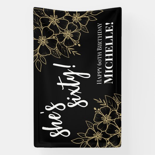 Banderoles Soixante Black Gold 60e fête d'anniversaire (Verticale)