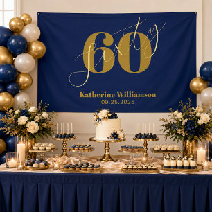 Banderoles Soixante Élégant Bleu & Or 60e Anniversaire