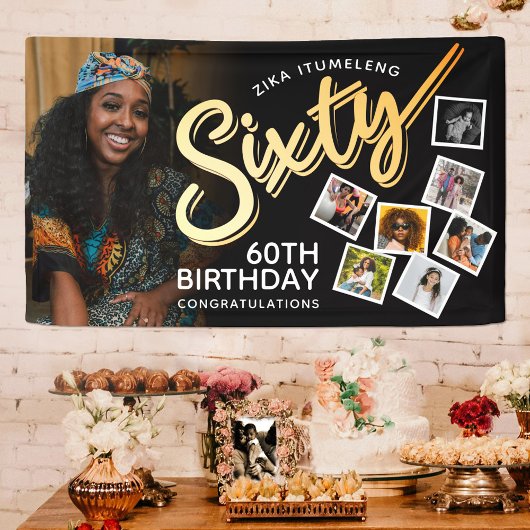 Banderoles Soixante or 60e anniversaire photos en noir