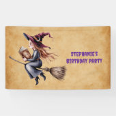 Banderoles Sorcière Whimsical Flying Broom Girl Birthday Part (Horizontal)