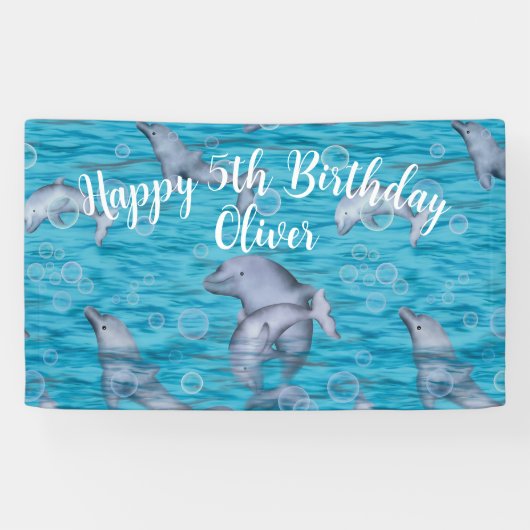 Banderoles Sous La Mer Avec Dauphins Anniversaire (Horizontal)