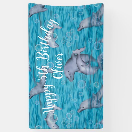 Banderoles Sous La Mer Avec Dauphins Anniversaire (Vertical)
