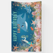 Banderoles Sous la mer Sirène de requin fête d'anniversaire (Vertical)