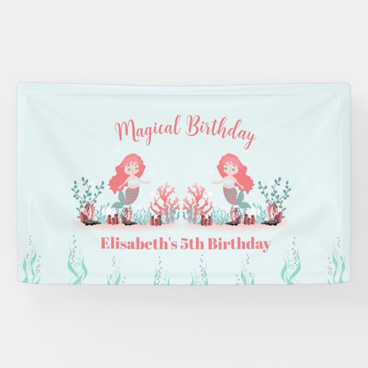 Banderoles Sous la Mer Sirène Princesse Anniversaire (Horizontal)