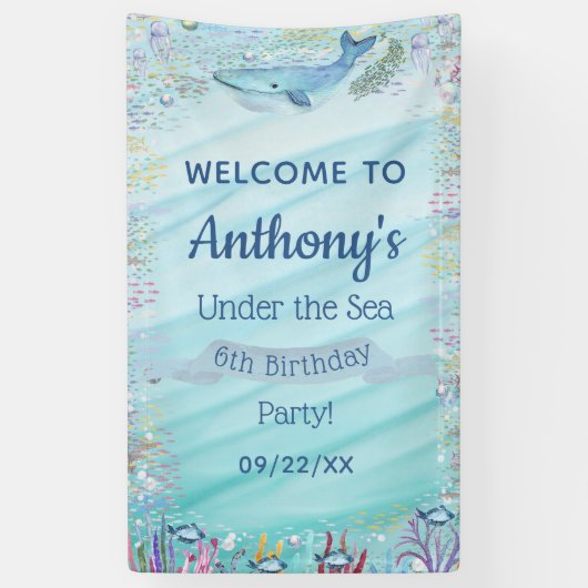 Banderoles Sous la mer Tout âge Anniversaire Fête Bienvenue (Vertical)