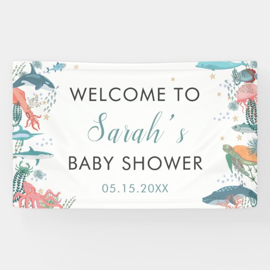 Banderoles Sous Mer Cute Baby shower Océan RSVP fond (Horizontal)