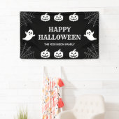 Banderoles Spider Web Custom Black & White Happy Halloween (En situation)