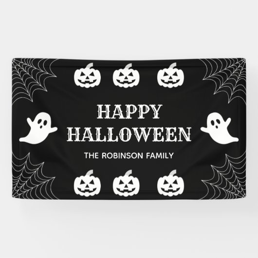 Banderoles Spider Web Custom Black & White Happy Halloween (Horizontal)