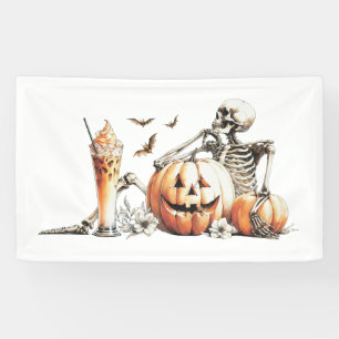 Banderoles Squelette avec citrouille et boire. Halloween.